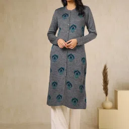 Soch Grey Acrylic Regular Fit Woven Design Kurta image 1