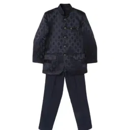 Blue Giraffe Kids Dark Navy Printed Full Sleeves Blazer with Pants-image-21