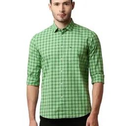 Basics Green Cotton Slim Fit Checks Shirt-picture-28