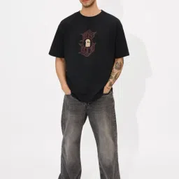 The Souled Store Black Cotton Oversized Graphic Print T-Shirts-image-70