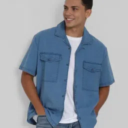 American Eagle Blue Cotton Regular fit Textured Shirt image 3