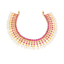 Sri Jagdamba Pearls Pink & White Alloy Classic Necklace Set image 2