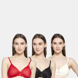 AROUSY Black & Red Cotton Self Pattern T-Shirt Bra - Pack Of 3 image 1