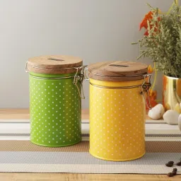 HAZEL Green & Yellow Galvanized Metal Containers - Set of 2 (1.13L) image 2