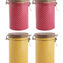 HAZEL Pink & Yellow Galvanized Metal Kitchen Container Set with Clip Lock - Set of 4 (1.13L) image 1