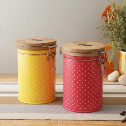 HAZEL Pink & Yellow Galvanized Metal Kitchen Container Set with Clip Lock - Set of 4 (1.13L) image 2