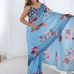 CaniBani Floral Sequinned Silk Blend Saree image 4