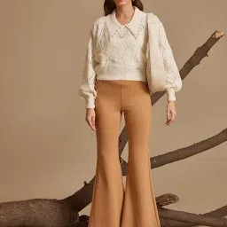 Kazo Beige Acrylic Relaxed Fit Embellished Sweaters-image-97