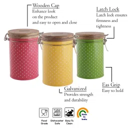 HAZEL Pink, Green & Yellow Galvanized Metal Container Set with Clip Lock - Set of 6 (1.13L) image 3