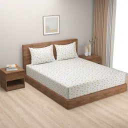 Swayam Zinnia Geometric Dark Green 240 TC Cotton Queen Bed Sheet with 2 Pillow Covers image 1