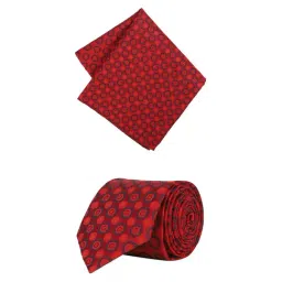 Peter England Red Woven Tie With Pocket Square-picture-11