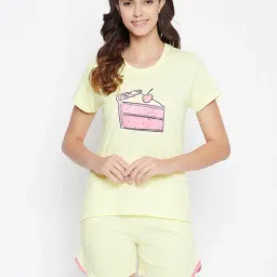 Clovia Yellow Printed Top With Shorts-image-20