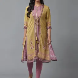 Wishful by W Purple & Olive Green Embellished Kurta Leggings Set With Jacket-picture-39