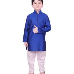 SG Yuvraj Kids Blue & White Self Full Sleeves Kurta Set-image-72