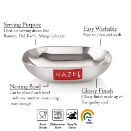 HAZEL Steel Dessert Silver Plate Square Shaped for Snacks, Breakfast Set Of 3 400 ml each, Silver image 3