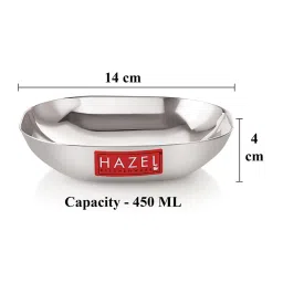 HAZEL Steel Dessert Silver Plate Square Shaped for Snacks, Breakfast Set Of 2 450 ml each, Silver image 4