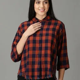 showoffff SHOWOFF Rust & Blue Cotton Chequered Shirt-picture-24