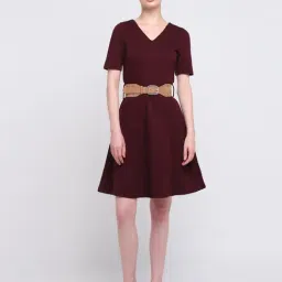 Cover Story Plum Viscose Solid Flared Fit Shift Dress-picture-14