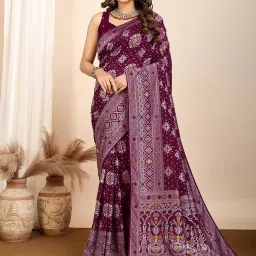 Satrani Wine Silk Woven Saree With Unstitched Blouse image 1