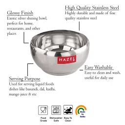HAZEL Silver Stainless Steel Bowl for Dessert - Set of 12 (200ml) image 3