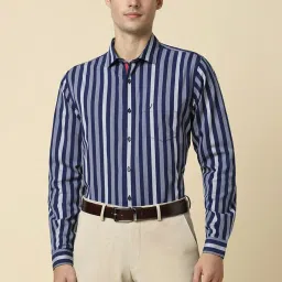 Allen Solly Navy Cotton Slim Fit Striped Shirts image 1