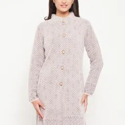 MADAME Peach Self Design Cardigans-image-2