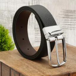 Louis Stitch Black Textured Leather Reversible Belt for Men image 1