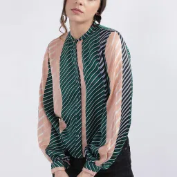 Iconic Green & Peach Striped Shirt image 1