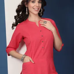 Pistaa Mandarin Collar Pure Cotton Straight Kurta With Palazzos image 3