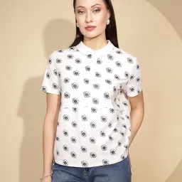 Global Republic White Floral Print Polo T-Shirt image 1