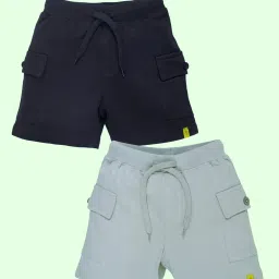 Kiddopanti Multi Boys Cotton Knee Length Basic Knit Cargo Shorts (Pack of 2) image 1