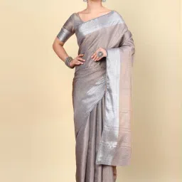 Soch Womens Grey Geometric Woven Design Jacquard Weave Art Silk Saree image 1