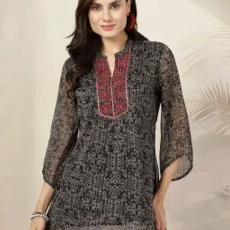 Nayam by Lakshita Black Chiffon Printed Kurti image 1