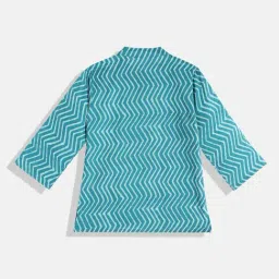READIPRINT FASHIONS Kids Turquoise & White Printed Full Sleeves Kurta, Nehru Jacket with Pyjamas image 2