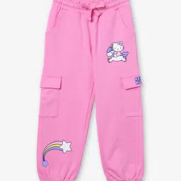 The Souled Store Girls Pink Cotton Regular Graphic Joggers image 1