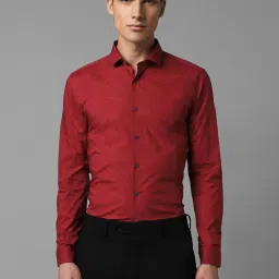 Louis Philippe Red Cotton Skinny Fit Printed Shirts image 1