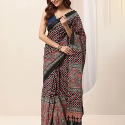 Libas Maroon Ajrakh Pattern Saree with Unstitched Blouse image 1