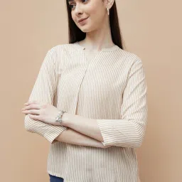 Fame Forever by Lifestyle Cream Striped Top image 1