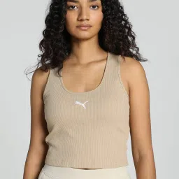 Puma Beige Striped Cropped Tank Top image 1