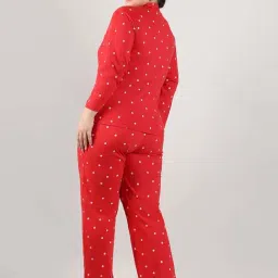 Instafab Plus Red Cotton Regular Fit Printed Night Suit image 2