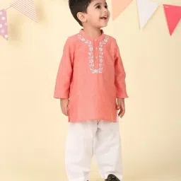Fabindia Infant Boys Pink Cotton Chikankari Kurta Set-picture-37