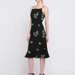 Cover Story Black Viscose Embroidered Regular Fit Shift Dress image 4