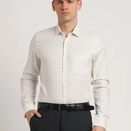 Turtle Beige Cotton Slim Fit Printed Shirt image 1