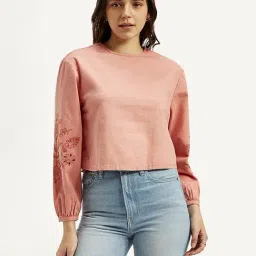 Levi's Pink Cotton Regular Fit Embroidered Top-image-58