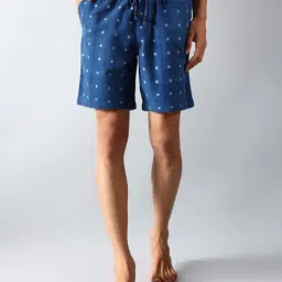 Fabindia Indigo Cotton Relaxed Fit Printed Shorts-image-8