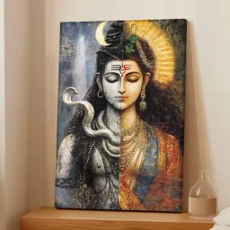 Art Street Dark Blue Canvas Abstact Shiv Parvati as Divine Ardhnarishwar Wall Art image 3
