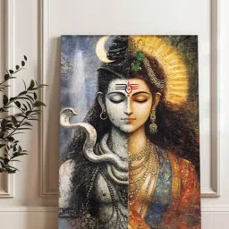 Art Street Dark Blue Canvas Abstact Shiv Parvati as Divine Ardhnarishwar Wall Art image 4