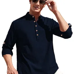 Yugnik Mandarin Collar Roll-Up Sleeves Straight Short Kurta-image-93