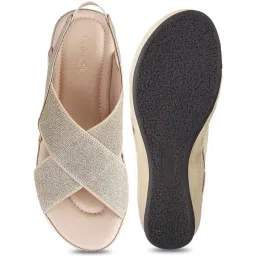 Catwalk Women's Golden Sling Back Wedges image 3