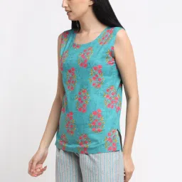 NEUDIS Blue Cotton Floral Print Top Shorts Set image 3